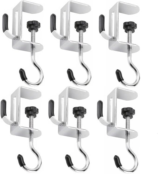 Purse Hook for Table, 6 Pcs Adjustable Stainless Steel Clamp-On Desks Hanger for Office, Home, Dorm, Dining Table, Portable Desk Organizer for Hanging Bags, Backpack, Headphone Storage