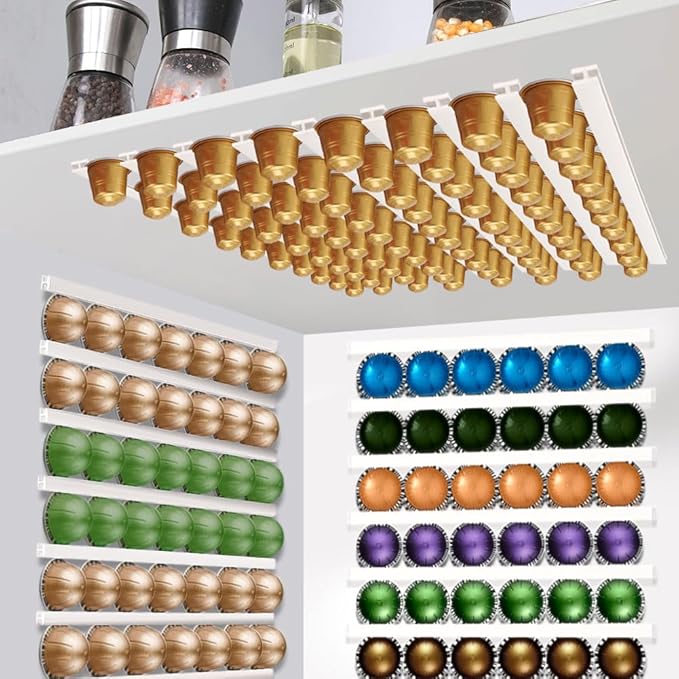 Coffee Pod Holder, Capsule Organizer for Counter,10-Pack Coffee Pods Storage/Organizers,Wall Mount with Adhesives,Coffee Station Fridge RV Kitchen-White