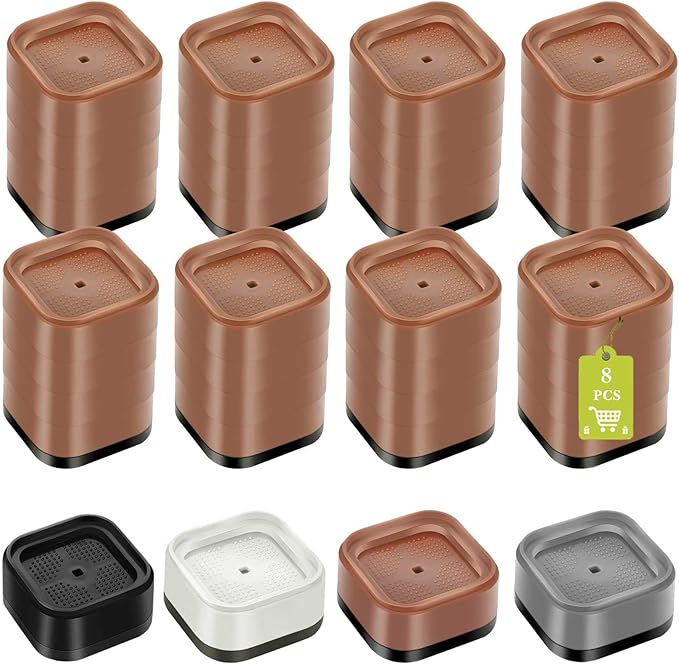 8 Pack Furniture Risers 4 Inch, Adjustable Bed Risers Heavy Duty for Table Desk Couch Chair Sofa Cabinet Bed Legs Dorm, Square Stackable Bed Raisers Blocks Lift Height 1", 2",3"or 4", Brown