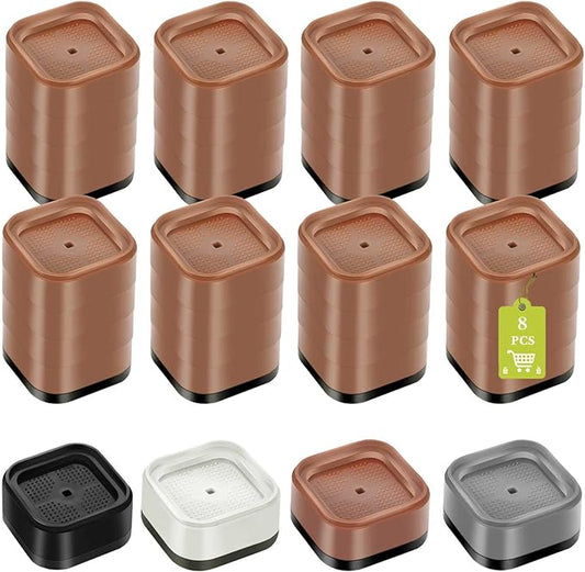 8 Pack Furniture Risers 4 Inch, Adjustable Bed Risers Heavy Duty for Table Desk Couch Chair Sofa Cabinet Bed Legs Dorm, Square Stackable Bed Raisers Blocks Lift Height 1", 2",3"or 4", Brown