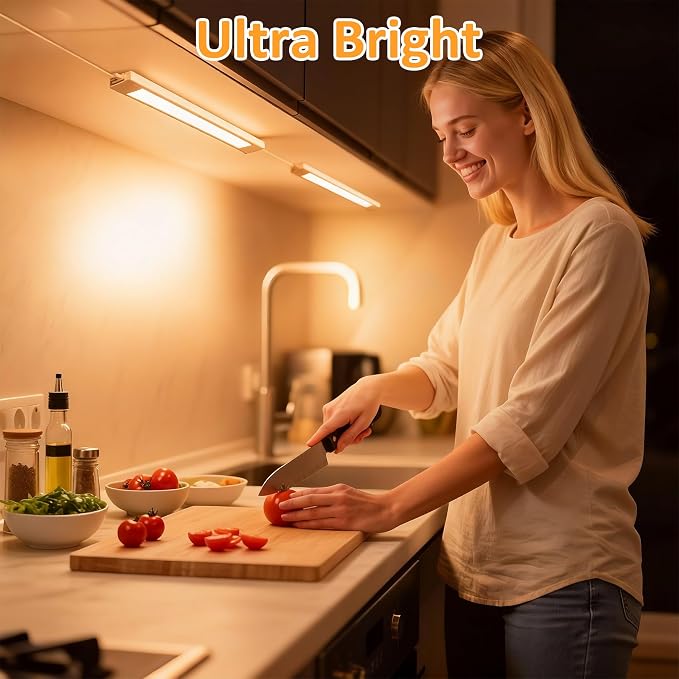 maylit Under Cabinet Lighting Plug in, 2Pcs 14 Inch Linkable Ultra Bright LED Light Bars, Renter Friendly Lamp, Wired 110V 120V Indoor Lights for Kitchen Cabinet, Counter, Workbench, Shelf, Warm White