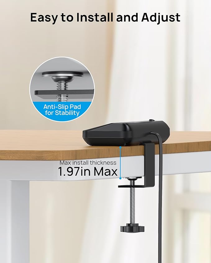 TROND 20W USB C Desk Clamp Power Strip - 1700J Surge Protector with 6 Outlets, Desktop Edge Mount Extension Cord, Fit 1.97" Tabletop, 6FT Flat Plug for Teacher Must Haves, Office, ETL List, Black
