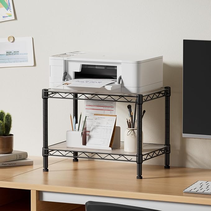 SINGAYE 2 Small Shelves Kitchen Storage Shelf Wire Shelving Unit Metal Shelf Adjustable Organizers Storage Shelving for Office Pantry Black 11.6" D X 17.6" W X 12" H