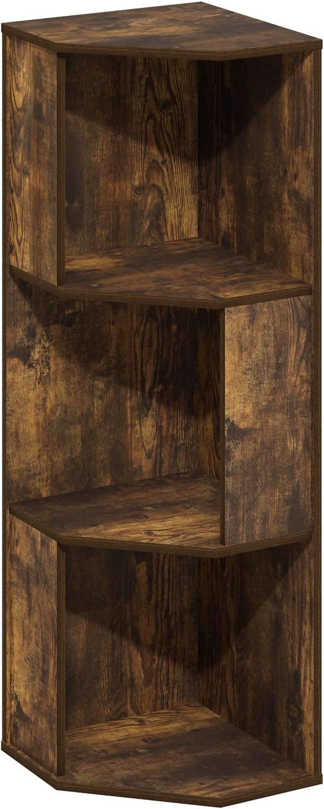 Furinno ECON Corner Shelf, 3-Tier Corner Book Shelf, Standing Storage Shelves, Cube Display Rack, Bookshelf, for Organization and Storage, Living Room, Home Office, Amber Pine
