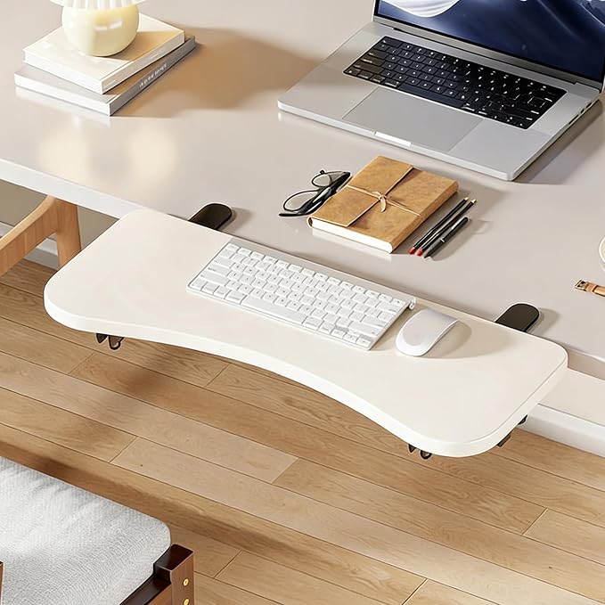 White,52 * 24,Ergonomics Desk Extender Tray, Desktop Extender, 30"x9.4" Clamp on Table Mount Arm Wrist Rest Shelf, Small Table Edge Extender Tray, 90° Foldable Computer Arm Rest for Desk