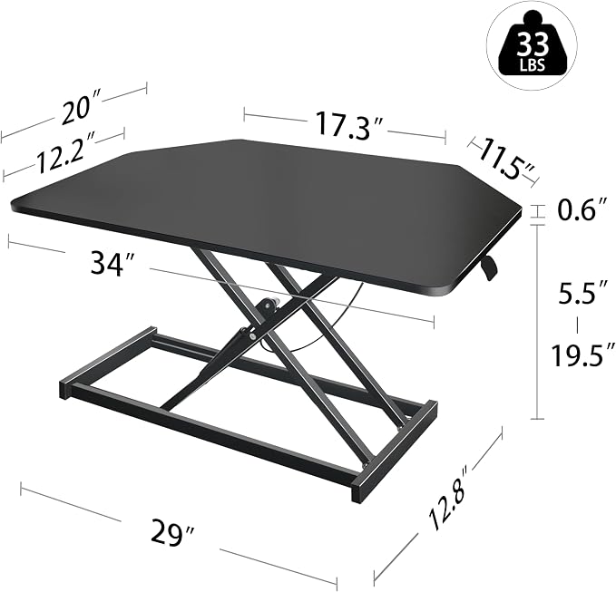 Aconcept 34 inch Black Corner Height Adjustable Standing Desk Converter, One-Click Sit to Stand up Desk Riser, Pre-Assembled Dual Monitor and Laptop Workstation