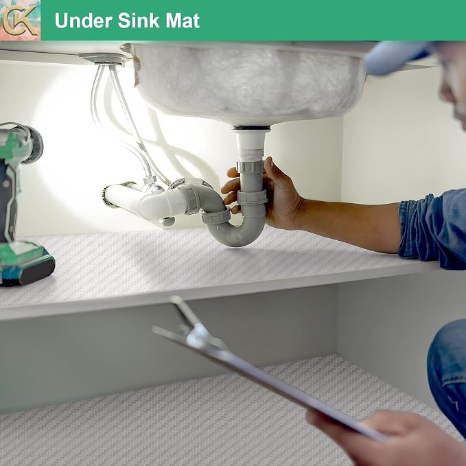 Self-Adhesive Shelf Liner Kitchen Liner, Waterproof Backed Paper Easy Peel and Stick Contact Liner Without Residue for Decor Your Desk Surface, Kitchen Countertops (White, 17.5 x 393.7 inches)