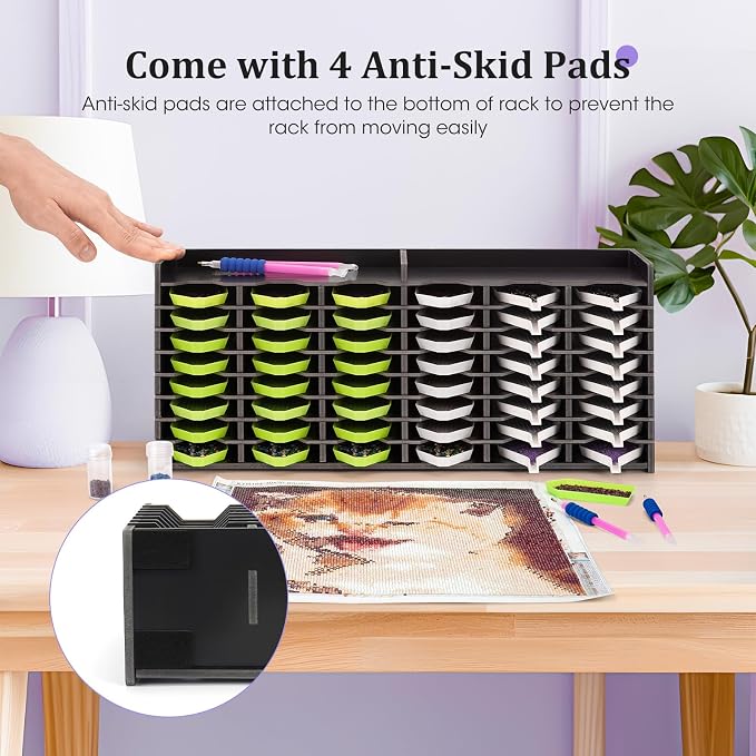 Krafetto 48 Grids Diamond Painting Tray Storage Holder Drill Pen & Multi-Boat Tray Organizer Rack Art Diamond Painting Accessories Kits, for Small Size Trays, Black