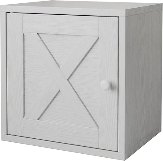 FUSUNBAO Magic DIY Cube Storage Organizer Stackable Cubes for Home Books Clothes Toy-Modular Cubby Storage System-Office Cubical-Bookcase Closet (Pure White-Washed, Door Cube)