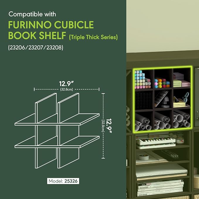 Furinno Cubicle Cube Insert, 9-Compartment Cube Organizer, Geometric Shelf Accessory, Fits into Furinno Triple Thick Cubes, IKEA Kallax, for Organizers and Storage, Black Dark Oak