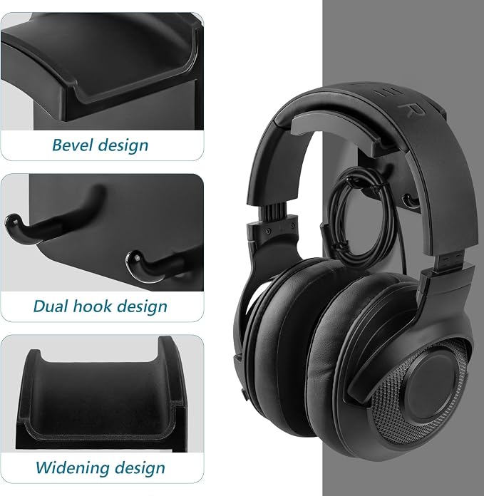 GEEKRIA Gaming Headphone Hook Holder, Wall Mount Headset Stand, Compatible with Bose, Sony, Sennheiser, AKG, JBL, Beats, Suitable for Home, Office, Recording Studio (Black)