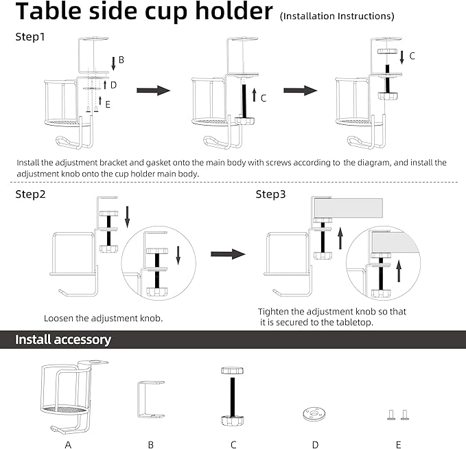 CABTE 2 in 1 Desk Cup Holder with Headphone Hanger Holder, Anti-Spill Clip-On Table Cup Hook with 360° Rotation for Lawn Chair, Office Home Gaming Table (1 Pack)