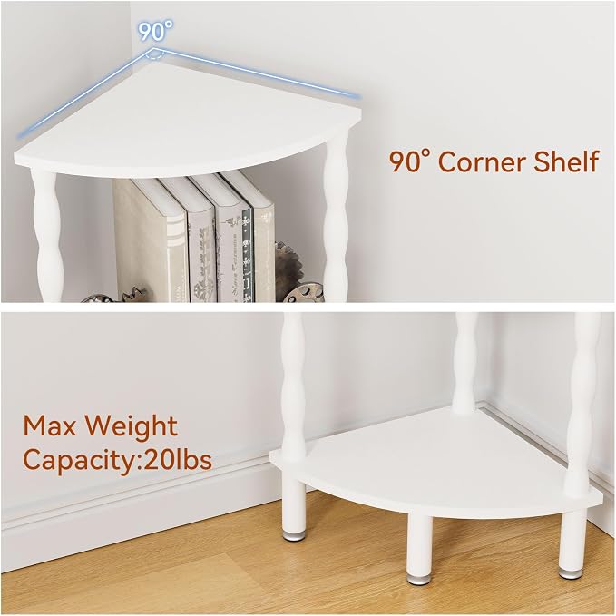 IBUYKE 5-Tier Corner Shelf,Stylish Corner Bookshelf for Small Spaces,Industrial Corner Storage Display Shelves,Small Corner Table for Bedroom,Bathroom,Kitchen, White WBC020W