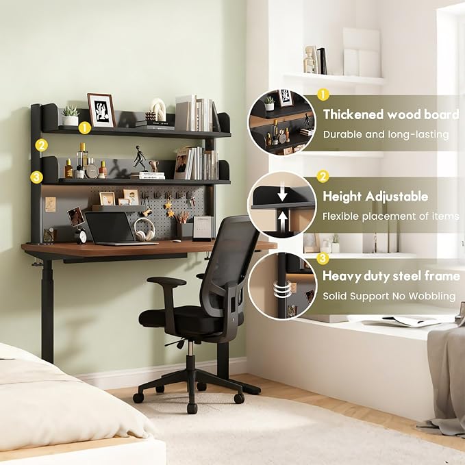 Clamp On Desk Shelf Organizer with Pegboard Desk Hutch Dorm with Storage Bookshelf Desk Top Organizer Shelf Multi-Purpose White & Black Desktop Shelves & Office Shelves (Black, W - 31.5")