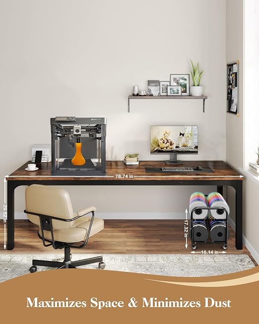 2-Tier Under Desk Filament Storage Rack, 3D Filament Storage Rolling Cart Holds 40+ 3D Printer Filament, Adjustable Filaments Rack for 250g-1KG Spools, Perfect for 3D Printing Studio, Office Workshop