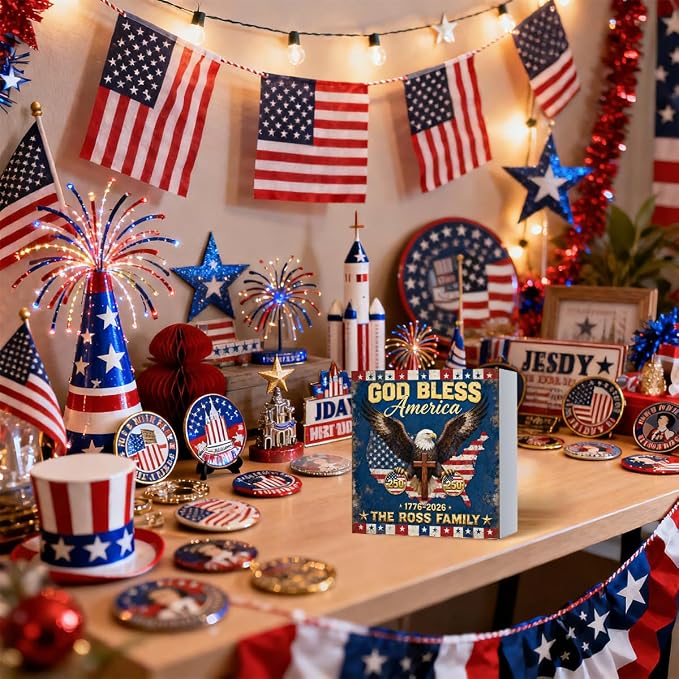 Patriotic Wooden Box Sign,God Bless America Eagle 4th Of July Signs Home Decor,Independence Memorial Day Block Sign for Desk Shelf Tabletop Decor