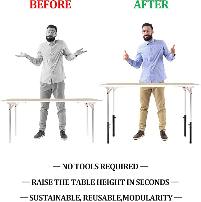 8-Pack Folding Table risers, Dural Folding Table Leg Extensions 4 Levels/Heights Table Leg Extenders 3.6in | 6.77in | 10in | 13in-All for Treating Your Back Pain