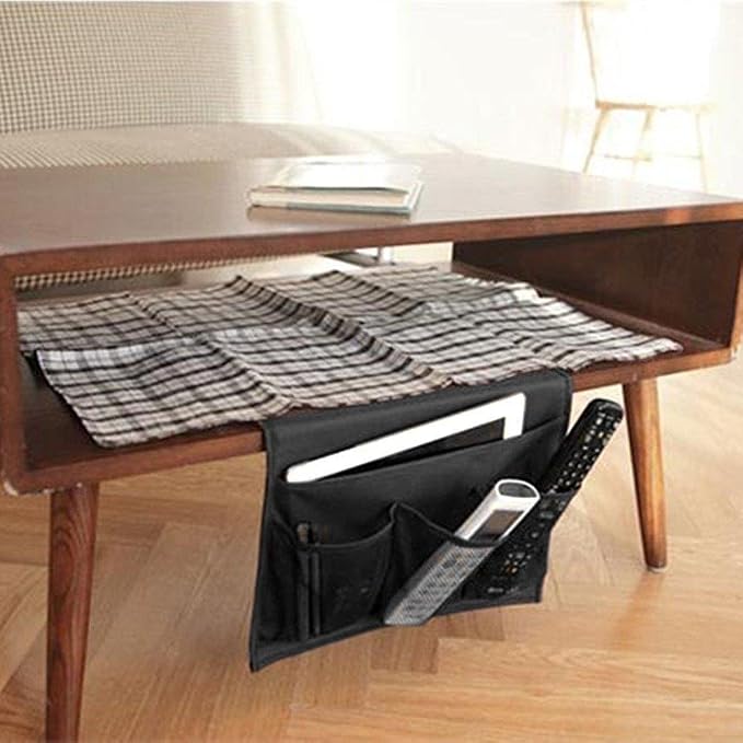 Bedside Storage Organizer with Pockets, Bedside Caddy, Table Cabinet Storage Organizer, TV Remote Control, Phones, Magazines, Tablets, Accessories, Black