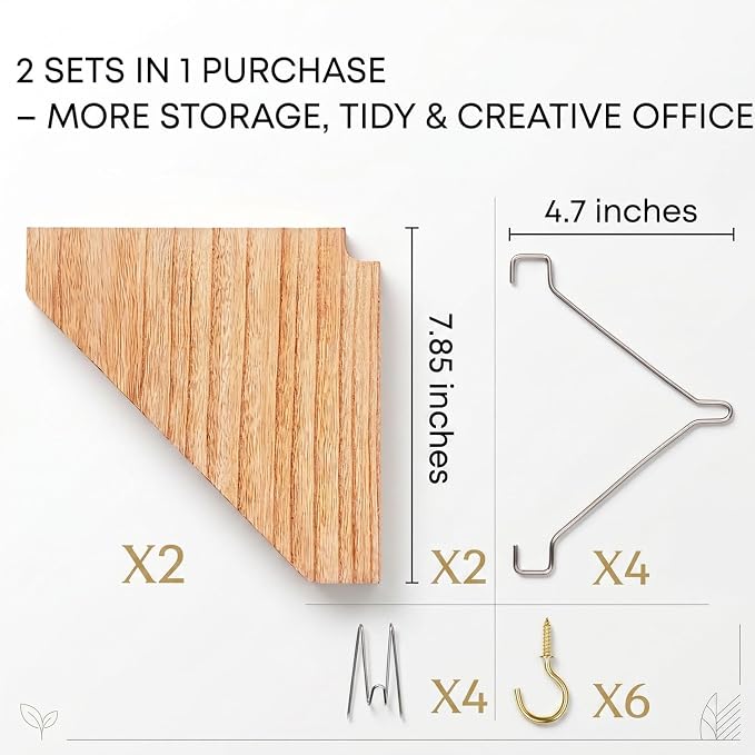 Fabric Wall Cubicle Corner Shelf with Hooks for Work Decor, Wooden Cubicle Organizer Storage Shelf with Hangers Cubicle Accessories for Women Men Desk, 2 Pack
