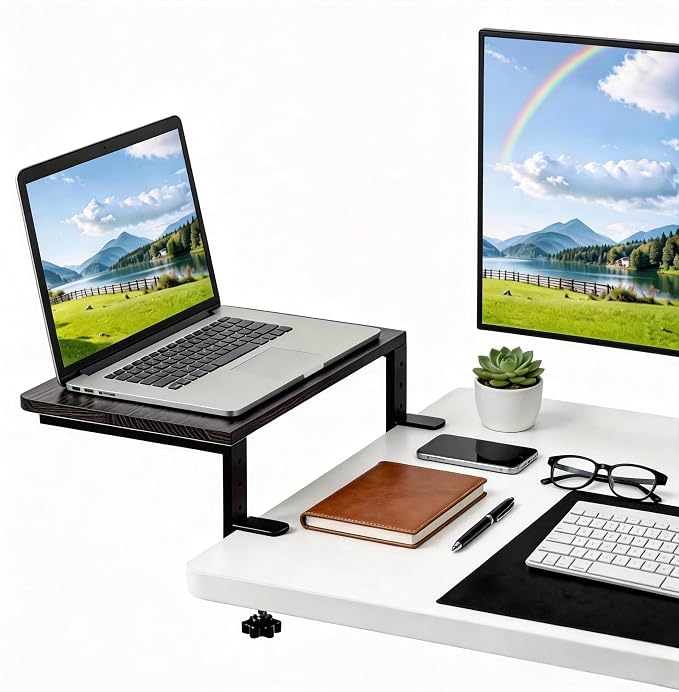 Desk Extender, 15-inch Desk Clamp Shelf, Height Adjustable Desktop Organizer for Office, Game Room, Kitchen and Studio (Black)