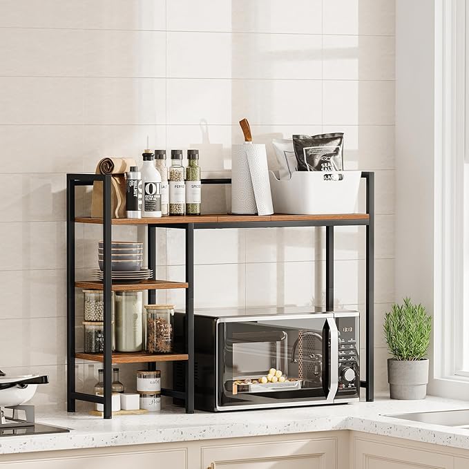 Snughome Desk Shelf, 38.6" Desktop Organizer Shelf, Desk Hutch for Computer Monitor, 4 Tier Desk Display Rack, Wood Desktop Bookshelf Storage Rack for Home Office Dorm, Rustic Brown | Desktop Organizer Shelf