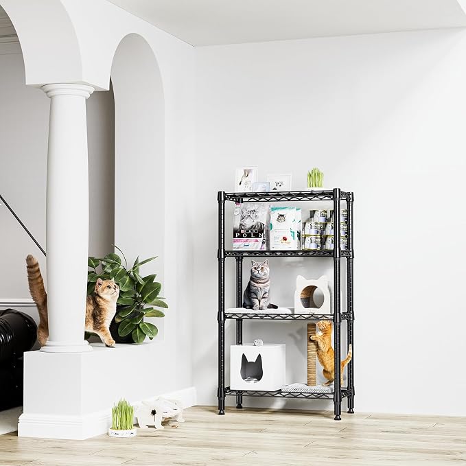 M MZG 1000 lbs 4 Tier Shelf Metal Storage Shelves Wire Rack Closet Organizers for Garage Kitchen Bathroom Laundry Black 11.8" D x 25.6" W x 45.5" H