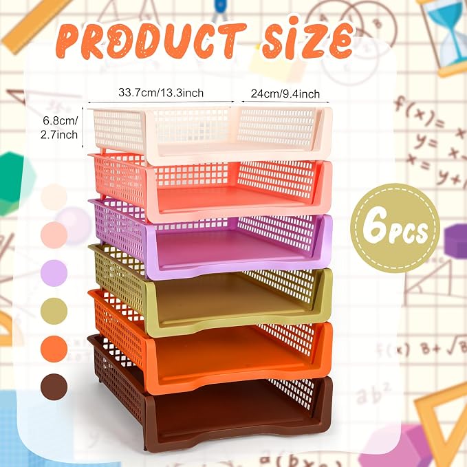Tenceur 6 Pcs Turn in Trays Classroom, Stackable Tray for Classroom Plastic Storage Baskets Teacher Organizers for Library Drawers Office Desk(Trendy,Terrazzo Colors,13.3 x 9.5 x 2.7 Inches)