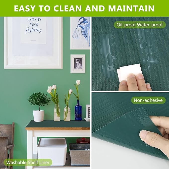 Shelf Liner Cabinet Liners for Kitchen, Non Adhesive Drawer Liner, Durable Washable Waterproof Fridge Refrigerator Mat Pantry Shelf Protector Liner for Shelves, Cupboard, Green 23.6 x 393.7 inches