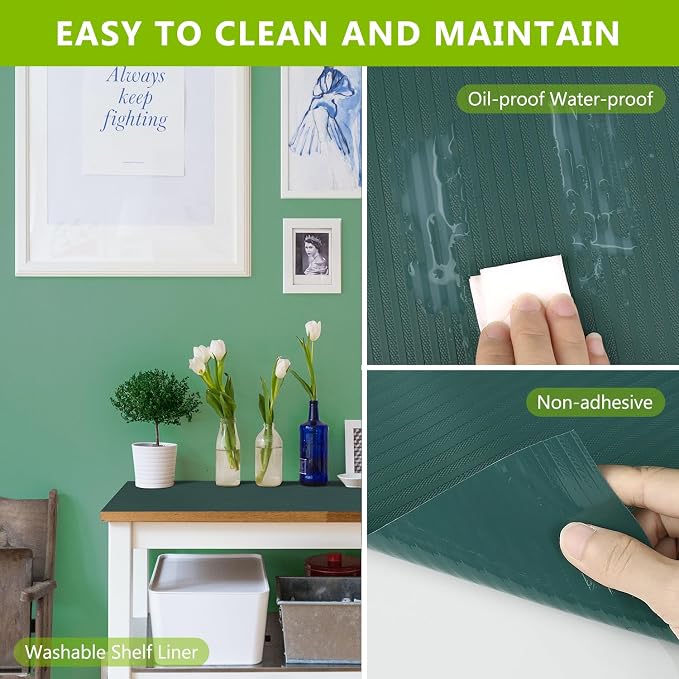 Shelf Liner Cabinet Liners for Kitchen, Non Adhesive Drawer Liner, Durable Washable Waterproof Fridge Refrigerator Mat Pantry Shelf Protector Liner for Shelves, Cupboard, Green 23.6 x 236.2 inches