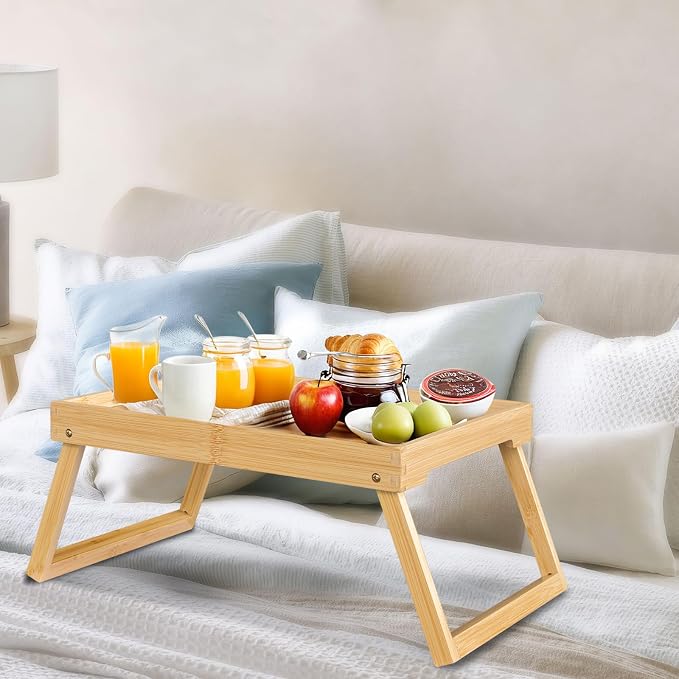 RRX Bed Tray Table with Folding Legs, Breakfast in Bed Tray (1, Beige) | Bed Trays for Folding Table Eating, Kitchen Serving, Food, Sofa, Snacking or Working, Laptop Desk Dinner, Snack Tray