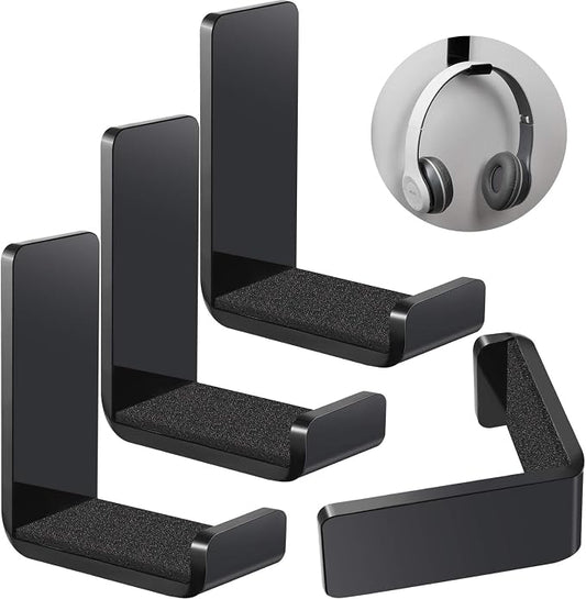 Weewooday 4 Pieces Headphone Hanger Headset Stand Holder Adhesive Wall Mount Headphone Hook for Desk Acrylic Gaming Earphones Hanger with Glues for Earphone Controller(Black)