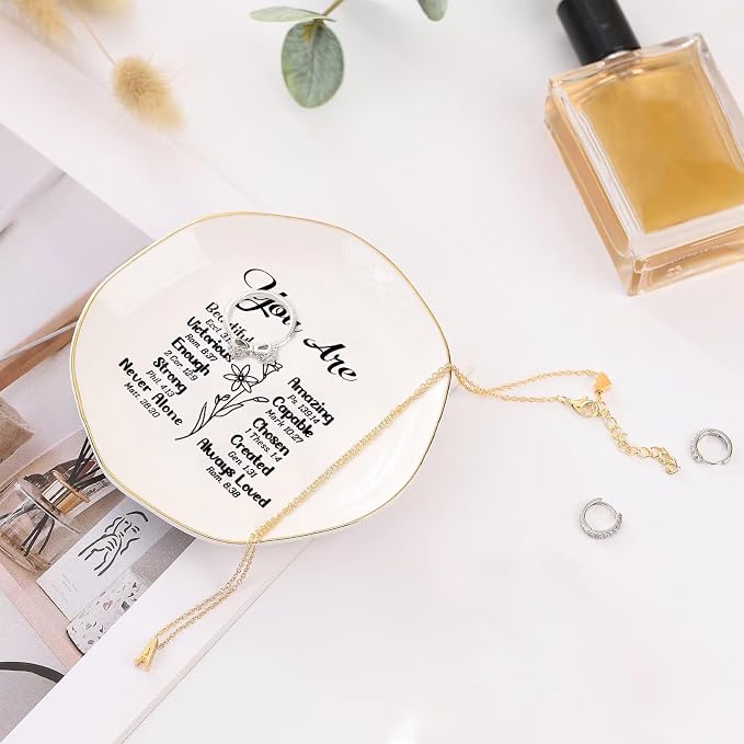 Ceramic Ring Dish Jewelry Tray For Mom Sister Friends Trinket Dish Confirmation Gifts For Teen Girls Christian Gifts For Women Trinket Tray Religious Gifts Spiritual Gifts For Women Confirmation Gifts