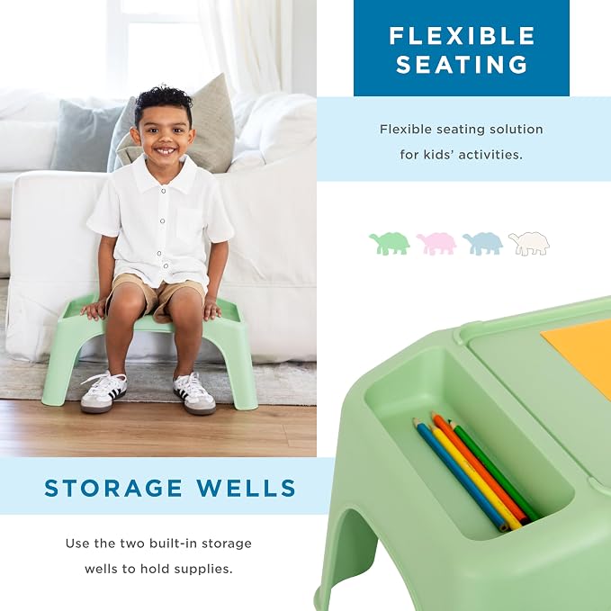 LAPGEAR Turtle Table Kids Flexible Seating Lap Desk Tray with Storage for Snacks, Play, Classroom, and Sensory Activities - Sage Green - Pack of 8 - Style No. 20021
