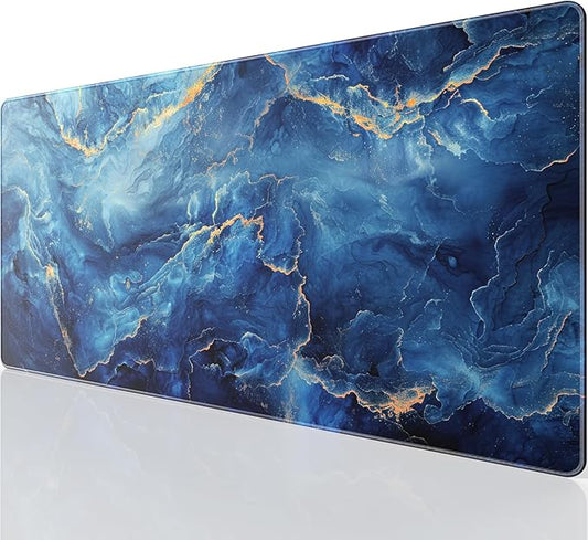 KTRIO Large Gaming Mouse Pad, Desk Mat, 31.5 x 15.7 in, Blue Marble, XXL | Smooth Micro-Weave Surface, Artistic Pattern Design, Non-Slip Rubber Base, Durable Stitched Edges, Office & Home Use