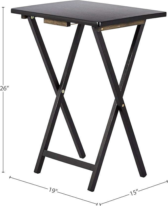 Amazon Basics Portable Foldable TV Tray Table with Storage Rack, Space-Saving Design, 15" x 19" x 26", Black, 4-Pack