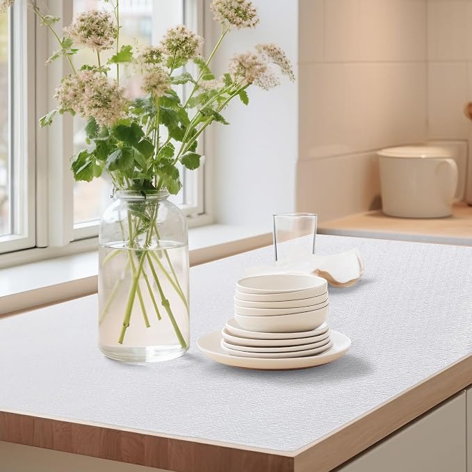 Drawer Shelf Liner for Kitchen Cabinets, Non Adhesive Slip Resistant Shelf Paper Easy to Clean, Strong Grip Thickened Waterproof Washable Mats for Pantry Shelves Cupboard Dresser(White, 24 in x 10 FT)