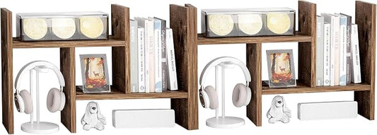 Jerry & Maggie Desktop Organizer Office Storage Rack Adjustable Wood Display Shelf Free Style Double H, Multi-Functional Mini Bookshelf for Desk Natural Stand (Natural Wood Tone/2 Pack)