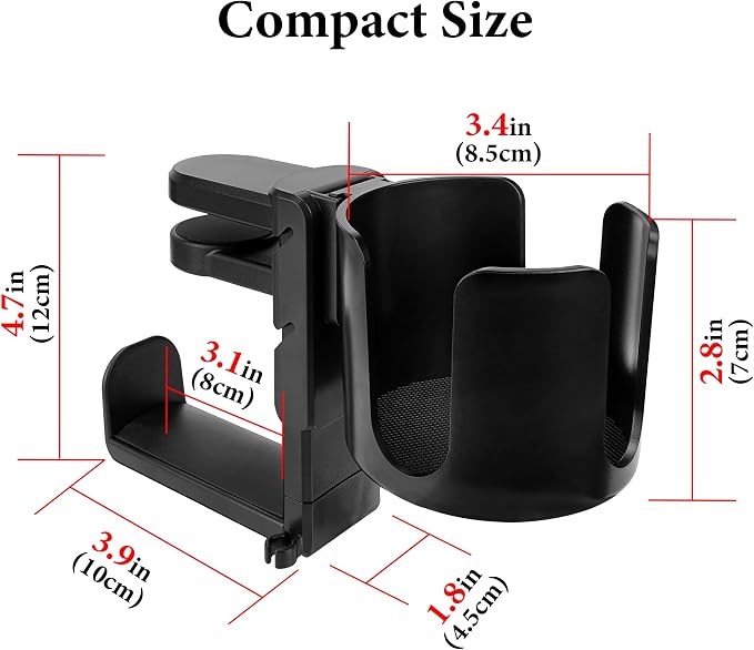 GEEKRIA 2 in 1 Headphone Hanger&Desk Cup Holder, Under Desk Clamp Rotatable Headset Compatible with Sennheiser, Bose, Beats, Razer, HyperX, Sony, Suitable for Coffee Mugs, Water Cups (Black)