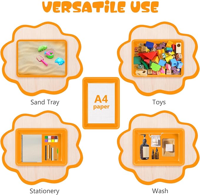 ShineMe 6 Pack Paper Trays for Classroom, Orange Plastic Book Bins with Colorful Labels, Stackable Letter Size Storage Tray, Desk Organizer Tray for Home, School and Office