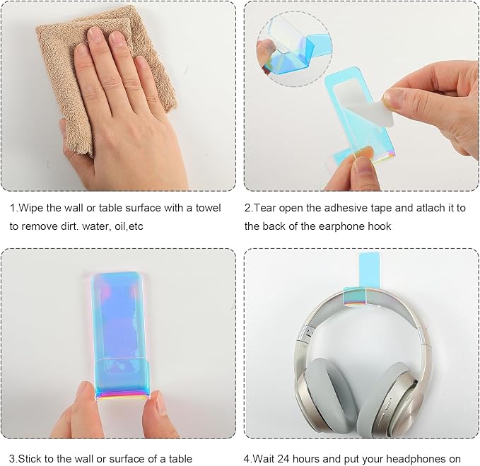 Weewooday 4 Pieces Headphone Hanger Headset Stand Holder Adhesive Wall Mount Headphone Hook for Desk Acrylic Gaming Earphones Hanger with Glues for Earphone Controller(Colorful)