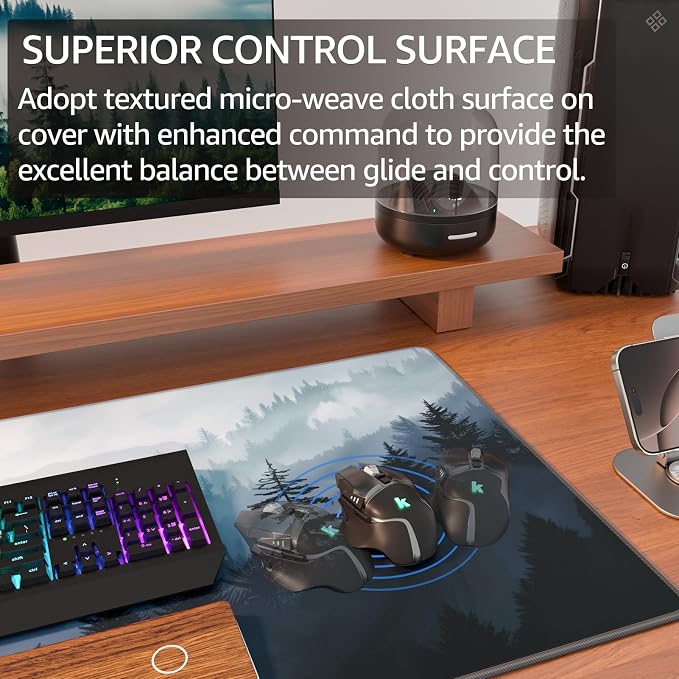 KTRIO Large Gaming Mouse Pad, Desk Mat, 31.5 x 15.7 in, Cloud Forest, XXL | Smooth Micro-Weave Surface, Artistic Pattern Design, Non-Slip Rubber Base, Durable Stitched Edges, Office & Home Use