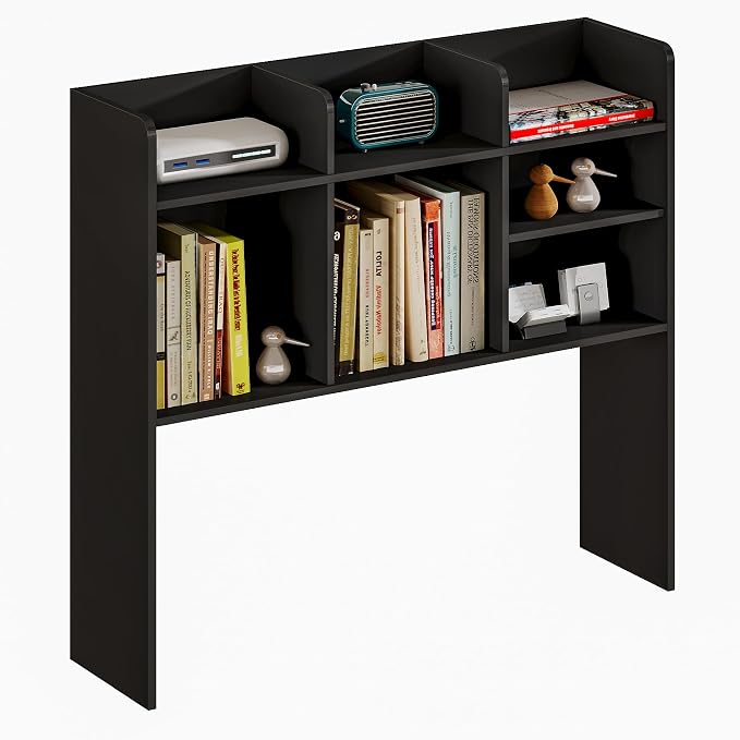 ChooChoo Desktop Bookshelf, Wood Desk Hutch Organizer with 7 Shelves for Computer Desk, Desktop Shelf Bookshelf Storage for College Dorm Office Home, Black