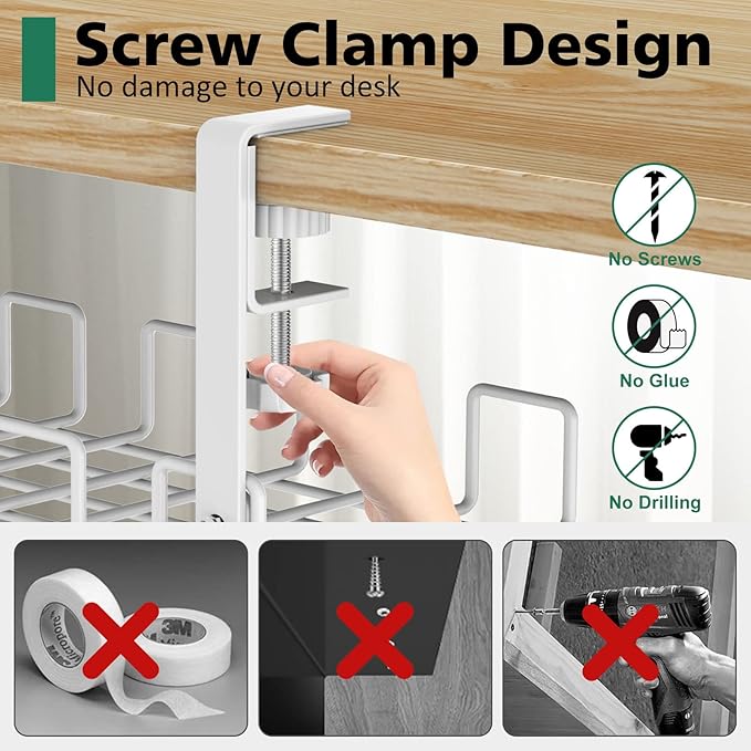 Under Desk Cable Management Tray, L 15.7''W 6.3'' No Drill Steel Desk Cable Organizers, Wire Management Tray Cable Management Rack, Desk Cable Tray Wire Organizer with Desk Cord Organizer