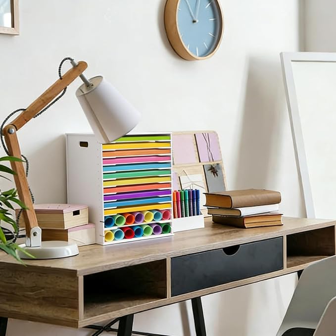 SONGWAY 12x12 Paper Storage Organizer - 15 Tier Desk File Organizer with Adjustable Shelves, Letter Mail Tray, 12x12 Stackable Scrapbook Paper Storage Cube for Home Office Classroom