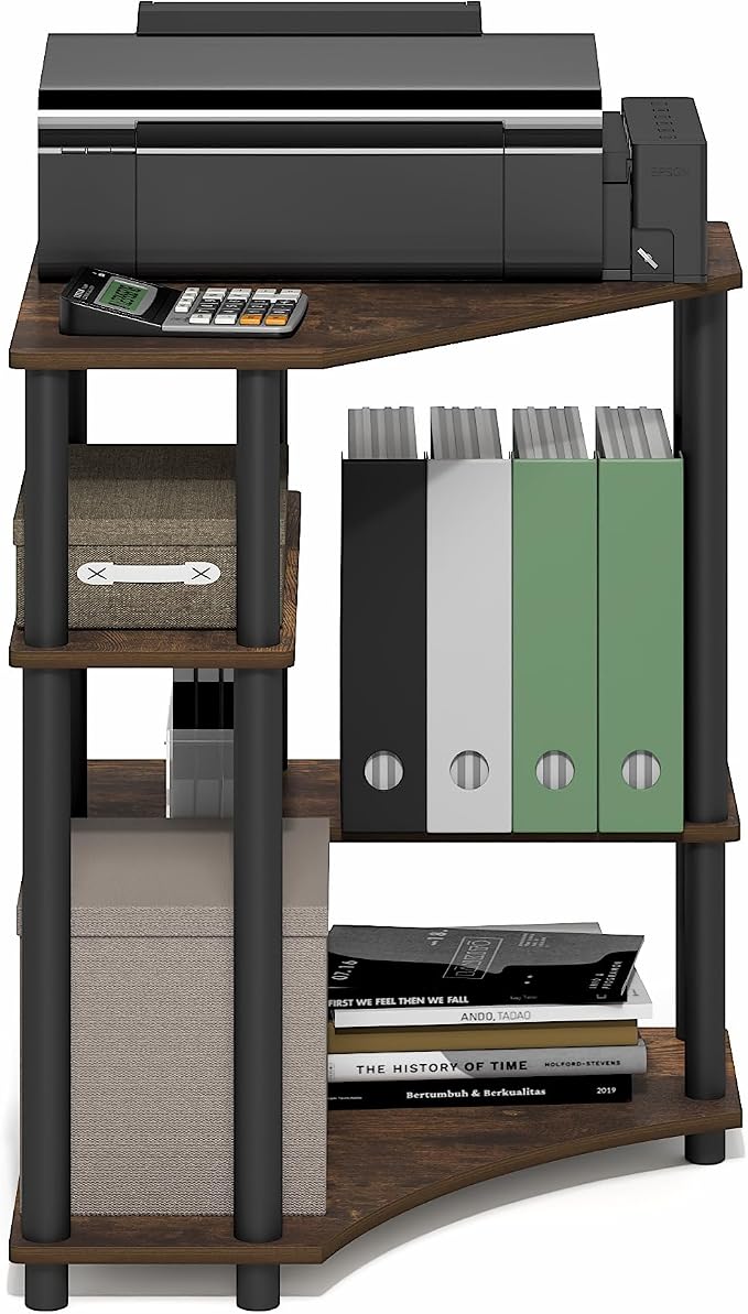 Furinno Turn-N-Tube Desk, Corner Gaming Desk with Storage Shelves, Toolless Assembly Computer Desk with Open Shelf, Office Desk for Home Office, Bedroom, Amber Pine