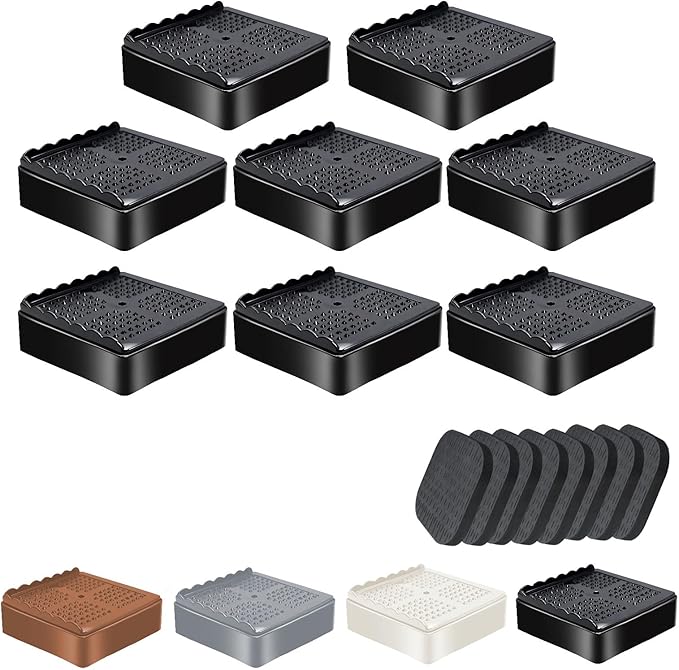 shouwuhho Furniture Risers, 8 Pack Bed Risers with Non-Slip Grip and Heavy Duty Support, 1 Inch 2 Inch 3 Inch 4 Inch Height Lift for Couch, Sofa, Table, Desk, Chair, Refrigerator - Black, 1 Inch