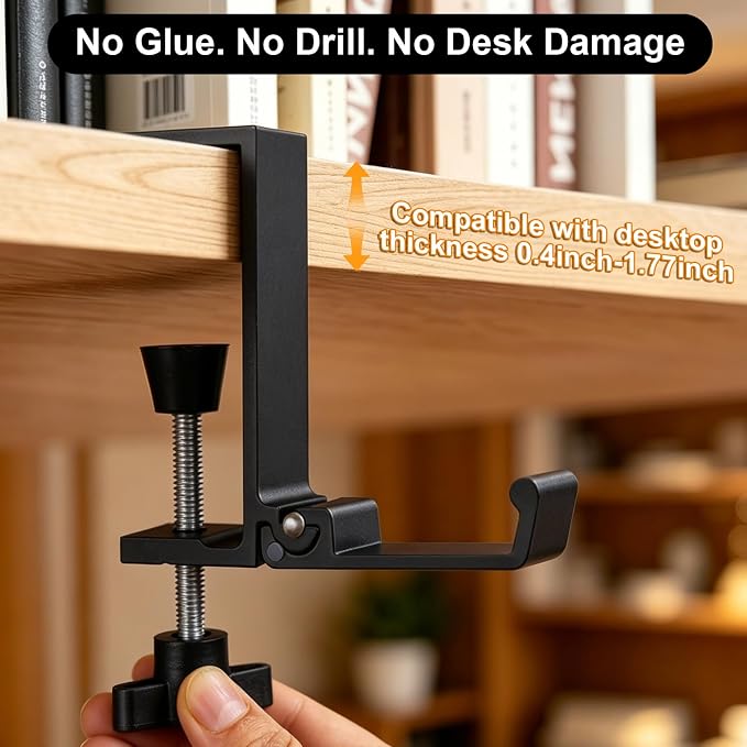 2PCS Foldable Headset Holder, Headphone Stand for Desk with Heavy Duty Aluminum Alloy, Adjustable Desk Clamp Holds Up to 22 lbs, Space Saving Headphone Hanger for desk office, Headphone Accessories