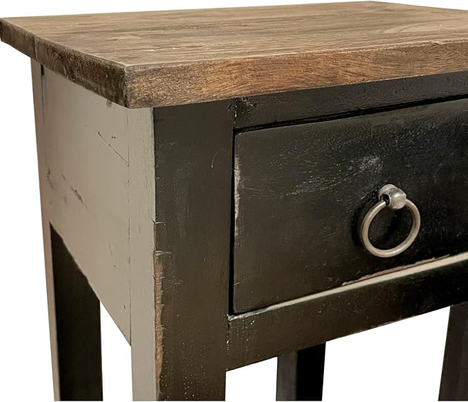 HomeStock Two-Tier Side Table with Drawer - Fully Assembled Narrow End Table Antique Black and Raftwood