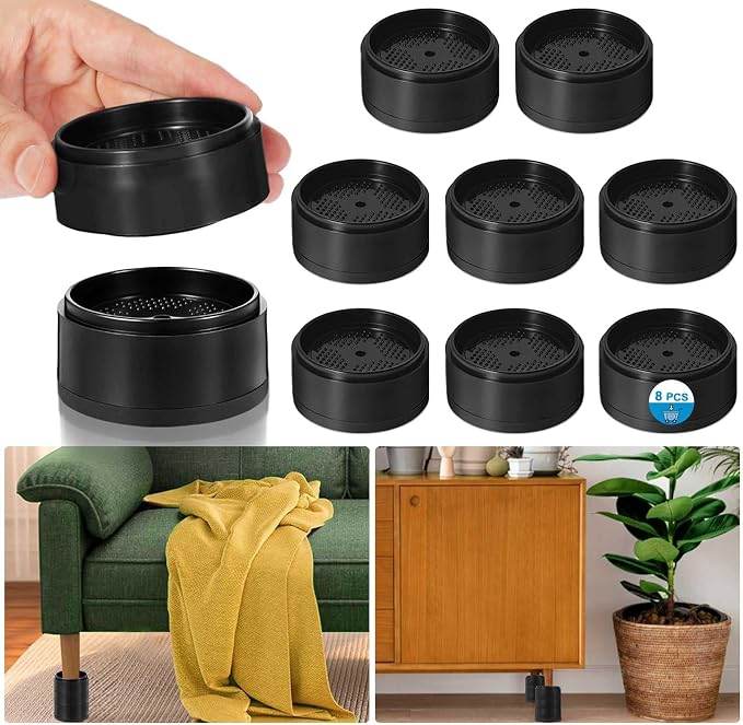 Bed Risers 1 inch, 2 inch, 3 inch, 4 inch Heavy Duty, Adjustable Furniture Riser for Table Desk Couch Sofa Chair Refrigerator Washing Machine, Stackable Bed Raisers Blocks (Black 8 Pack, 1 inch)