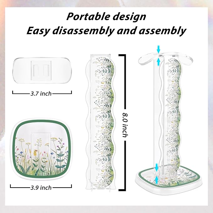 CamyCosy Clear Headphone Stand Gaming Headset Holder for Desk,Wild Flowers Garden Pattern Earphone Stand Cellphone Stand Desk Accessories for All Headphones Size